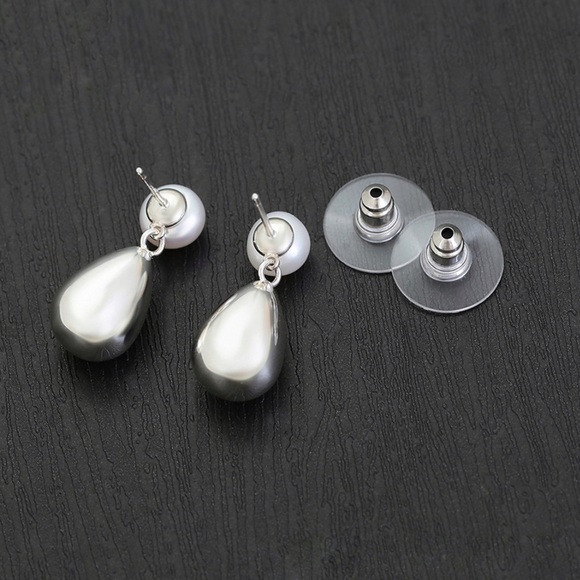 Tear Drop Earrings 925 Sterling Silver Mallorca Pearl Luxury Jewelry - Picture 4 of 10